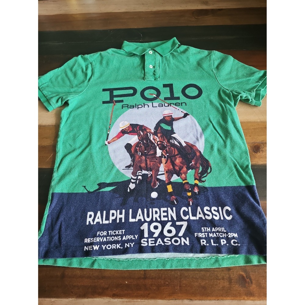 Polo Ralph Lauren Men's S Green Classic Fit Polo Shirt 1967 Polo Graphic Cotton